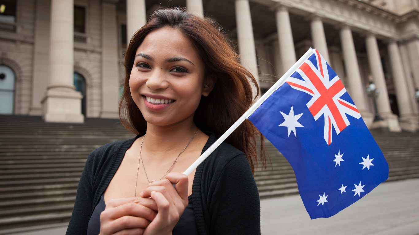 Lady holding Australian flag